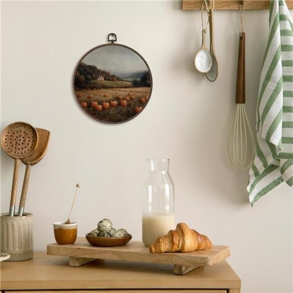 XNXLDYLH‎ Rustic Fall Pumpkin Patch Round Framed Wall Art Decor, Farmhouse - Picture 5 of 8
